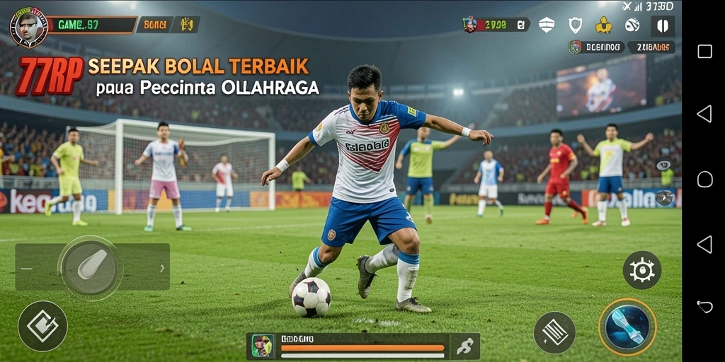 Screenshot utama 77RP menampilkan aksi gameplay sepak bola yang seru.