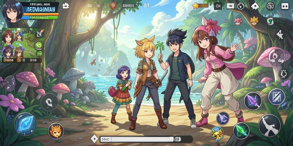 Tangkapan layar gameplay BARU01 dengan karakter anime yang dinamis.