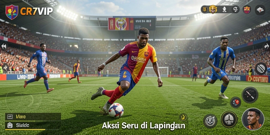 Screenshot gameplay <strong>CR7VIP</strong> menampilkan aksi mendebarkan di lapangan.