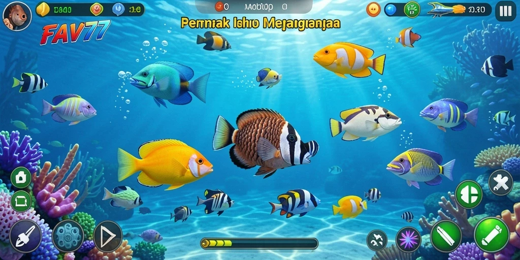 Tampilan gameplay FAV77 yang menampilkan aksi menembak ikan.
