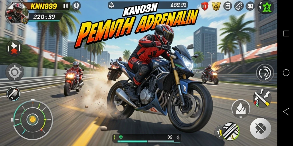 Tampilan gameplay KNO89 yang mendebarkan dalam balapan motor.