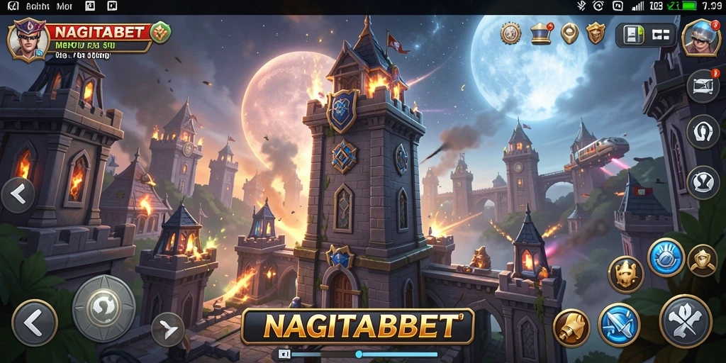 Screenshot gameplay NAGITABET menampilkan pertarungan menegangkan dan strategi menara.
