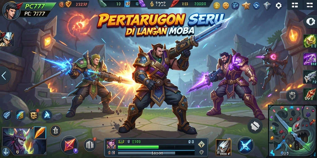 Tampilan aksi seru dalam permainan MOBA PC777.