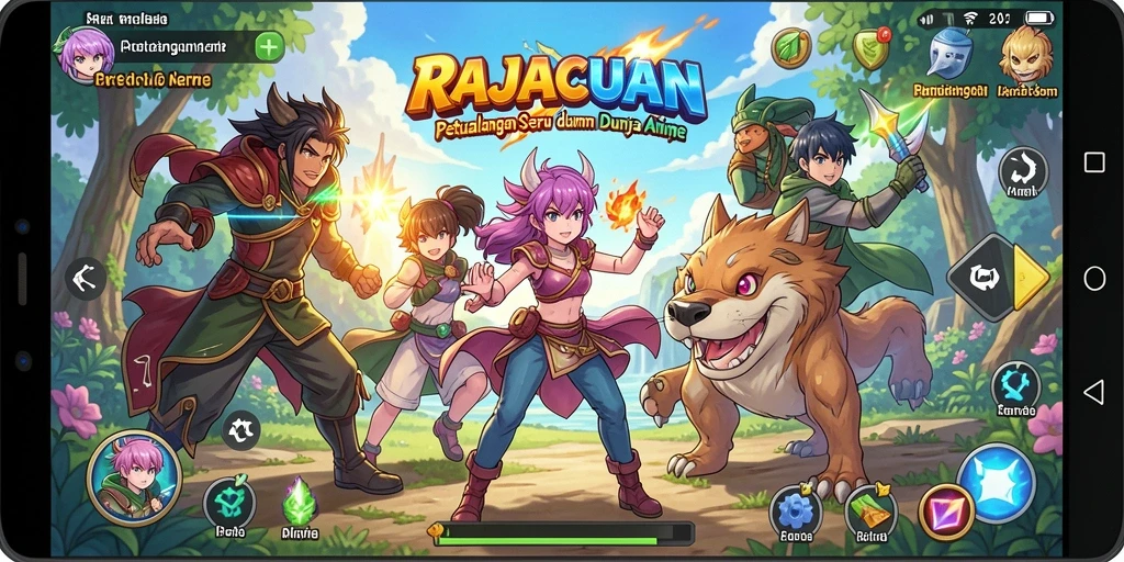 Tampilan menarik dari gameplay RAJACUAN yang menyajikan karakter dan petualangan Anime.