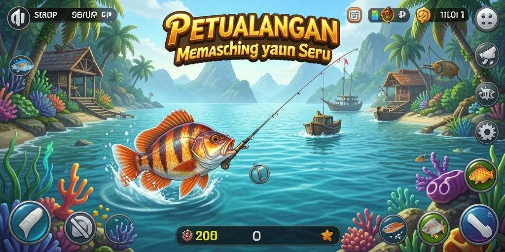 Gameplay SERURP menunjukkan pengalaman memancing yang menakjubkan di berbagai lokasi.